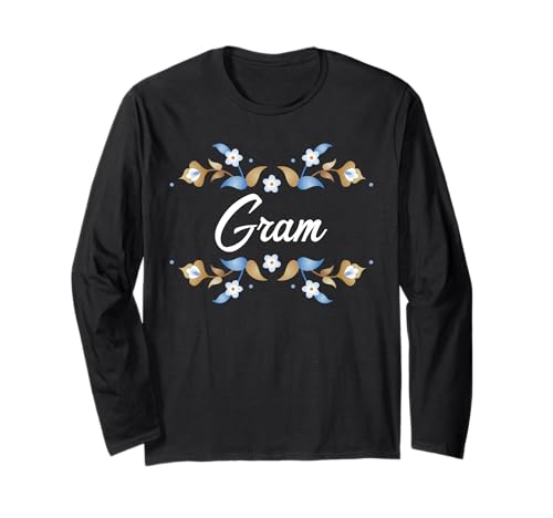 Gram Floral Blue Gold White Ornament Rahmen Tante Oma Mama Langarmshirt Gram Floral Blue Gold White Ornament Rahmen Tante Oma Mama Langarmshirt von Glorious Grandma Names