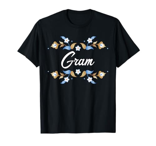 Gram Floral Blue Gold White Ornament Rahmen Tante Oma Mama T-Shirt Gram Floral Blue Gold White Ornament Rahmen Tante Oma Mama T-Shirt von Glorious Grandma Names