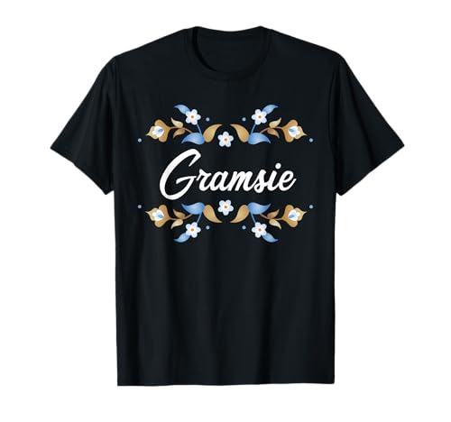 Gramsie Floral Blau Gold Weiß Rahmen Tante Oma Mama T-Shirt Gramsie Floral Blau Gold Weiß Rahmen Tante Oma Mama T-Shirt von Glorious Grandma Names
