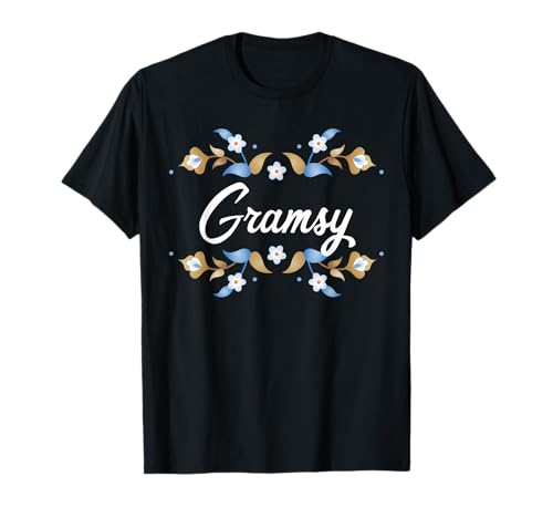 Gramsy Floral Blau Gold Weiß Rahmen Tante Oma Mama T-Shirt Gramsy Floral Blau Gold Weiß Rahmen Tante Oma Mama T-Shirt von Glorious Grandma Names