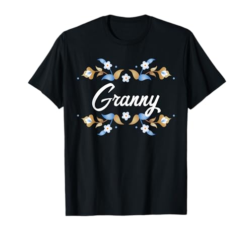 Granny Floral blau/goldfarbener Rahmen, Tante, Grandma, Mama T-Shirt Granny Floral blau/goldfarbener Rahmen, Tante, Grandma, Mama T-Shirt von Glorious Grandma Names