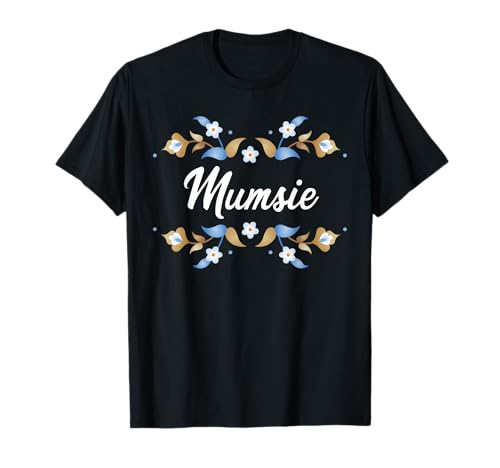 Mumsie Floral Blau Gold Weiß Rahmen Tante Oma Mama T-Shirt Mumsie Floral Blau Gold Weiß Rahmen Tante Oma Mama T-Shirt von Glorious Grandma Names