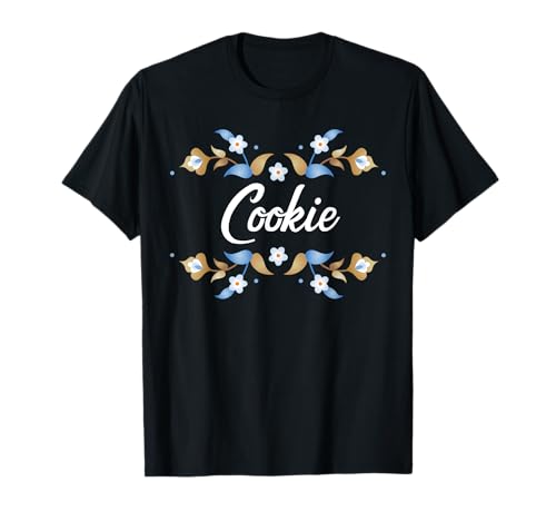 Plätzchenmuster, blau/goldfarbener Rahmen, Tante, Oma, Mama T-Shirt Plätzchenmuster, blau/goldfarbener Rahmen, Tante, Oma, Mama T-Shirt von Glorious Grandma Names