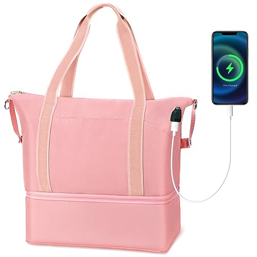 44L Damen Weekender Reisetasche mit USB-Ladeanschluss Große Duffel Bag Turnbeutel für Frauen abnehmbares Schuhfach kliniktasche Handgepäck Tasche für Flugzeug Schwimmtasche Nass-Trocken-Tasche von Glratia