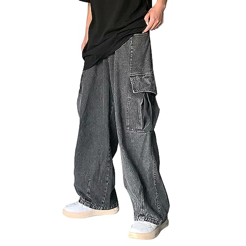 Baggy Jeans Herren Y2k Hip Hop Jeanshose Teenager Jungen Retro Denim Lässig Lose Weites Bein Hose Bedruckt Streetwear Straight Leg Casual Vintage Denim Hosen Lockere Cargohosen Jogginghose 2024 von Glücksvogel