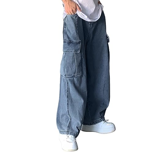 Baggy Jeans Herren Y2k Hip Hop Jeanshose Teenager Jungen Retro Denim Lässig Lose Weites Bein Hose Bedruckt Streetwear Straight Leg Casual Vintage Denim Hosen Lockere Cargohosen Jogginghose 2024 von Glücksvogel