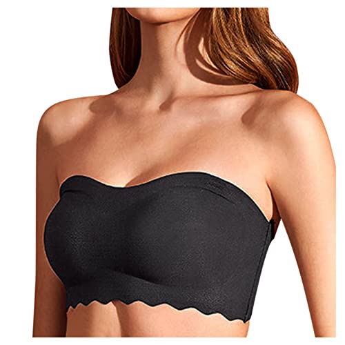 Bandeau BH Damen Trägerloser BH ohne Träger Gepolsterter Bralette BH Vollschalen Bügel Nahtloser BH Tube Top Bralette Große Größen (Black, XL) von Glücksvogel