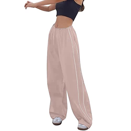 Cargohose für Damen, Y2K Track Pants Straight High Waist Cargo Pants Teenager Mädchen Hip Hop Parachute Pants Vintage Lang Freizeithose Loose Casual Hosen Jogginghose Y2K Weite Hose 90er Streetwear von Glücksvogel