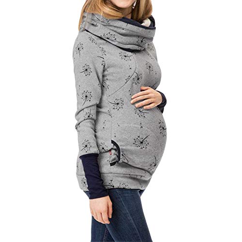 Damen Umstandsmode Still-Kapuzenpullover Langarm Stillpullover Oberteil Herbst Winter Mutterschaft Kapuzenpullover Hoodie Nursing Stillshirt Warm Sweatshirt Still Pullover mit Kapuze für (Silver, L) von Glücksvogel