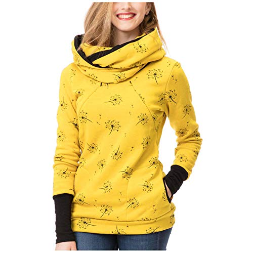 Damen Umstandsmode Still-Kapuzenpullover Langarm Stillpullover Oberteil Herbst Winter Mutterschaft Kapuzenpullover Hoodie Nursing Stillshirt Warm Sweatshirt Still Pullover mit Kapuze für (Yellow, L) von Glücksvogel