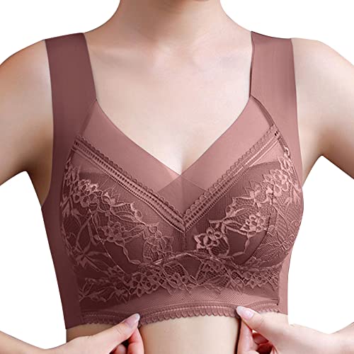 Glücksvogel Damen Nahtlos Spitzen BH ohne Bügel Bustier Weicher Damen Push-Up BH Gepolstert Sport BH Bralette Yoga Sports BH Täglicher Bra Bequem und Weich (V2-Khaki, XL) von Glücksvogel