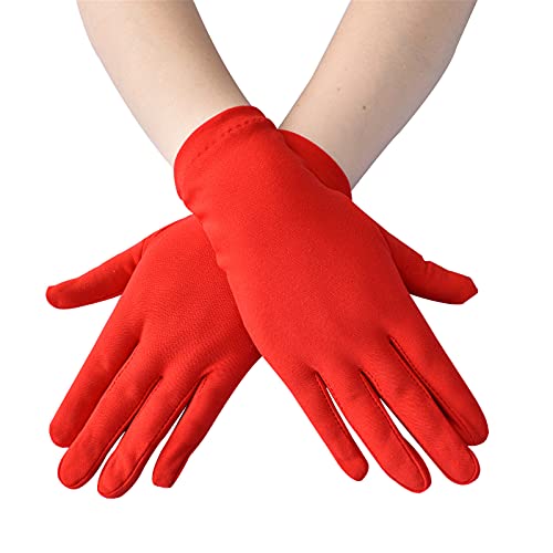 Glücksvogel Handschuhe Damen Kurz Satin Handschuhe 1920s Handschuhe Elastisch Opera Fest Handschuhe Kostüm Handschuhe Erwachsene Größe Ellenbogen bis Handgelenk Länge 22cm (rot, One Size) von Glücksvogel