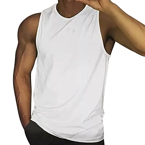 Herren Sport Shirt Fitness Tanktop Sommer Funktionsshirt Schnelltrocknendes Muskelshirt Running Ärmelloses Shirt Atmungsaktiv Achselshirt Unterhemd Männer Laufshirt Weste für Running (White, L) von Glücksvogel