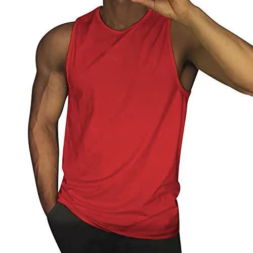 Herren Sport Shirt Fitness Tanktop Sommer Funktionsshirt Schnelltrocknendes Muskelshirt Running Ärmelloses Shirt Atmungsaktiv Achselshirt Unterhemd Männer Laufshirt Weste für Running Jogging (Red, M) von Glücksvogel