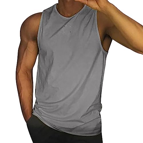 Herren Sport Shirt Fitness Tanktop Sommer Funktionsshirt Schnelltrocknendes Muskelshirt Running Ärmelloses Shirt Atmungsaktiv Achselshirt Unterhemd Männer Laufshirt Weste für Running Jogging (Grey, L) von Glücksvogel