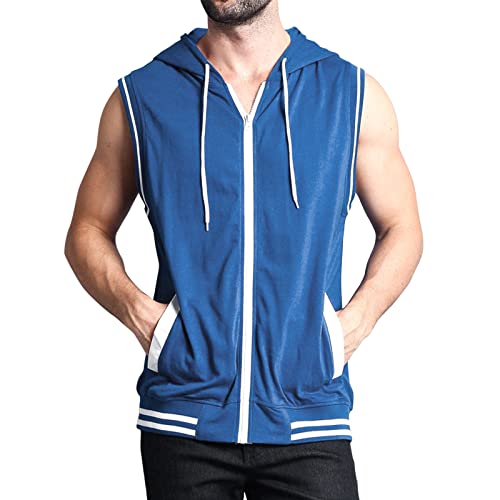 Herren Tank Tops Ärmellose Hoodie Sport Kapuzenjacke Tankshirt Sommer Bodybuilding Unterhemd T-Shirt Kapuzenpullover Fitness Muskelshirt Sportweste Achselshirt Trägershirt Ärmellose (Blue, 3XL) von Glücksvogel