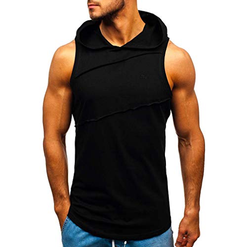 Tank Top Herren Workout Sport Hoodie Oberteil T Shirt Fashion Männer Ärmelloser Fitness Tanktops Unterhemden Muskelshirt Bodybuilding Training Gym Shirts Weste Sommer Baumwolle (Black, S) von Glücksvogel