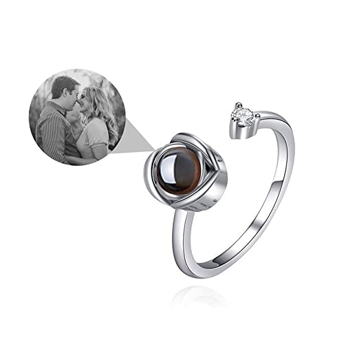 Personalisierter Foto Projektions Ringe Ich liebe dich 100 Sprachen Ring Benutzerdefinierte Foto 925 Sterling Silber Ringe Offener Verstellbarer Blume Ringe Schmuck Geschenk für Frauen Mädchen von Godchoices