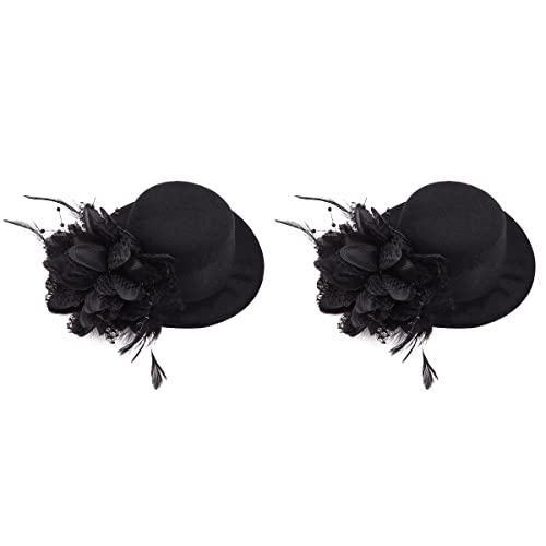 Blumen-Fascinator, 2 Stück, schwarze Mini-Hut-Haarspange, Teenager-Mädchen-Haar-Accessoires, Mini-Kunsthut-Haarspange, schwarzer Hut, Braut-Tiara, schwarze Clips for Haare, Mini von GodlSoon