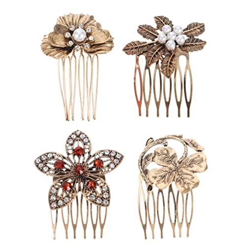 Blumen-Fascinator, 4 Stück, Haarnadel, Kristall-Haarkamm, Clips, Haarschmuck for Frauen, Hochzeit, Blumen-Haarblatt, Diamant-Kopfschmuck, Strass-Haarkamm von GodlSoon