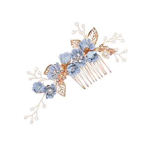 Blumen-Fascinator, Braut-Hochzeits-Haarkamm, Blumenkämme for Haare, Strass-Perlen, Blatt-Haarteil, Kristall-Haar-Seitenkamm for Frauen und Mädchen, rosig(Color:Blue) von GodlSoon