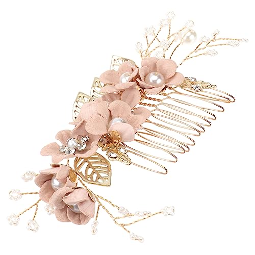 Blumen-Fascinator, Braut-Hochzeits-Haarkamm, Blumenkämme for Haare, Strass-Perlen, Blatt-Haarteil, Kristall-Haar-Seitenkamm for Frauen und Mädchen, rosig(Color:Pink) von GodlSoon