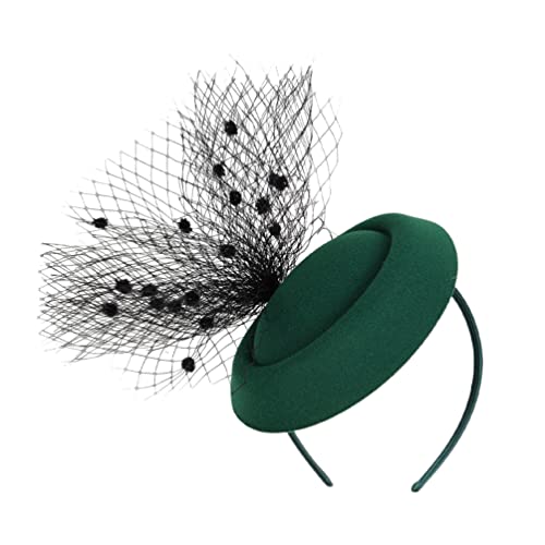 Blumen-Fascinator, Fascinator-Hut-Schleier, Fascinator-Hut-Schleier, Netz-Stirnband, Tea-Party-Stirnband for Halloween, Weihnachten, Karneval(Color:Blackish Green) von GodlSoon