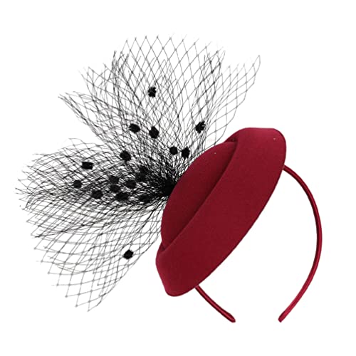 Blumen-Fascinator, Fascinator-Hut-Schleier, Fascinator-Hut-Schleier, Netz-Stirnband, Tea-Party-Stirnband for Halloween, Weihnachten, Karneval(Color:Claret) von GodlSoon