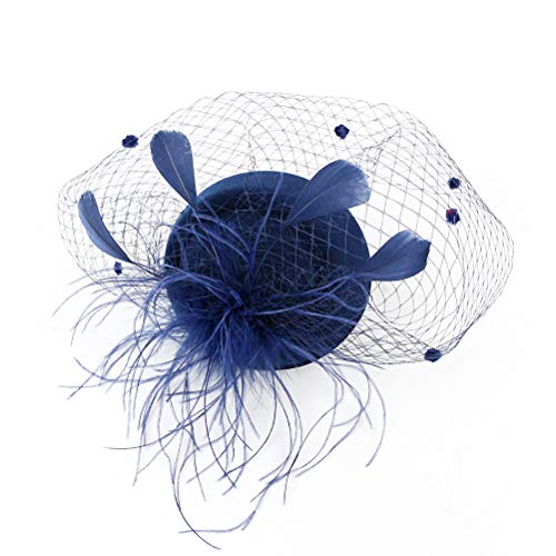 Blumen-Fascinator, Haarreifen im europäischen und amerikanischen Stil, Baskenmütze, Haar-Accessoires, Brautgaze-Kopfschmuck (schwarz)(Color:Navy) von GodlSoon