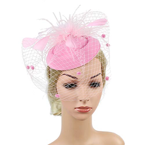 Blumen-Fascinator, Haarreifen im europäischen und amerikanischen Stil, Baskenmütze, Haar-Accessoires, Brautgaze-Kopfschmuck (schwarz)(Color:Pink) von GodlSoon