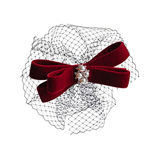 Blumen-Fascinator, Haarschmuck, Spitze-Haarschleife, 80er-Jahre-Haarband, schwarze Spitze-Haarspange, Fascinator-Haarspange, Perlen-Kopfschmuck for Hochzeit, Netzgarn von GodlSoon