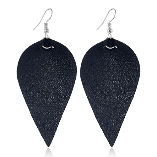 Ohrringe, Persönlichkeit, Fischhaken-Ohrring, Blattform, PU-Leder, Anhänger, Tropfen-Ohrhänger, Damen- und Mädchen-Ohrschmuck (Color : Black) von GodlSoon