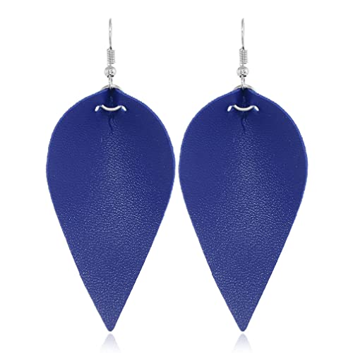 Ohrringe, Persönlichkeit, Fischhaken-Ohrring, Blattform, PU-Leder, Anhänger, Tropfen-Ohrhänger, Damen- und Mädchen-Ohrschmuck (Color : Blue1) von GodlSoon