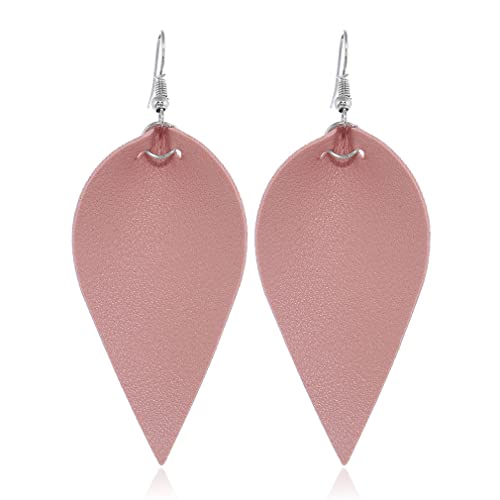 Ohrringe, Persönlichkeit, Fischhaken-Ohrring, Blattform, PU-Leder, Anhänger, Tropfen-Ohrhänger, Damen- und Mädchen-Ohrschmuck (Color : Light Pink) von GodlSoon