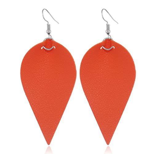 Ohrringe, Persönlichkeit, Fischhaken-Ohrring, Blattform, PU-Leder, Anhänger, Tropfen-Ohrhänger, Damen- und Mädchen-Ohrschmuck (Color : Orange) von GodlSoon