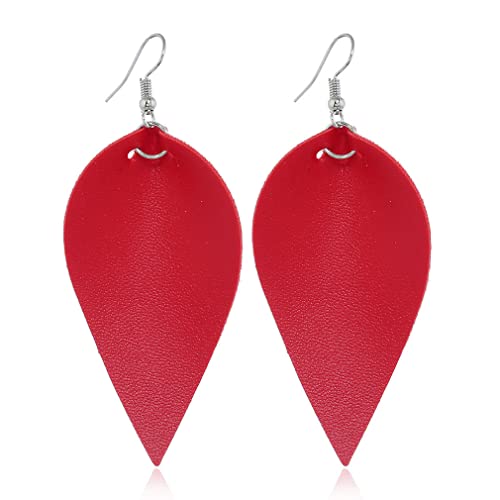 Ohrringe, Persönlichkeit, Fischhaken-Ohrring, Blattform, PU-Leder, Anhänger, Tropfen-Ohrhänger, Damen- und Mädchen-Ohrschmuck (Color : Red) von GodlSoon