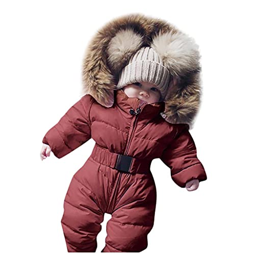 Baby Winter Schneeanzug mit Kapuze Schneeanzug Baby 0-24 Monate Mädchen Jungen Born Fleece Strampler Spielanzug Jumpsuit Outfit Babykleidung Parka Jacke Mantel Winterjacke Kapuzenjacke Übergangsjacke von Godom