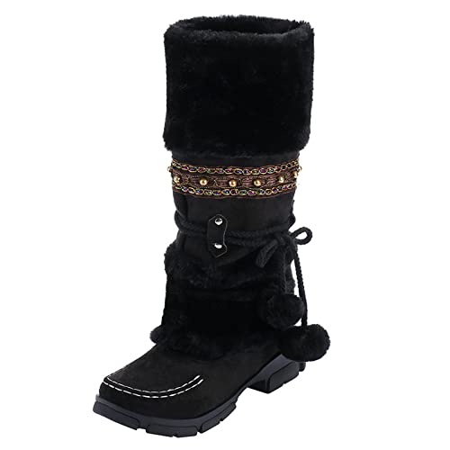 Damen Chelsea Boots, Winterstiefel Damen Winter mit Fell Wadenhöhe Winterschuhe Schneeschuhe rutschfest Wasserdicht Gefüttert Schneestiefel Wasserfest Flach Weiter Schaft Schlupfstiefel Snow Boots von Godom