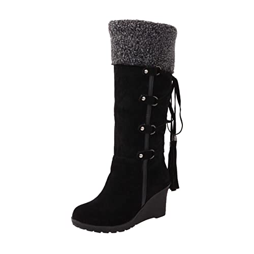 Damen Chelsea Boots, Winterstiefel Damen Winter mit Fell Wadenhöhe Winterschuhe Schneeschuhe rutschfest Wasserdicht Gefüttert Schneestiefel Wasserfest Flach Weiter Schaft Schlupfstiefel Snow Boots von Godom