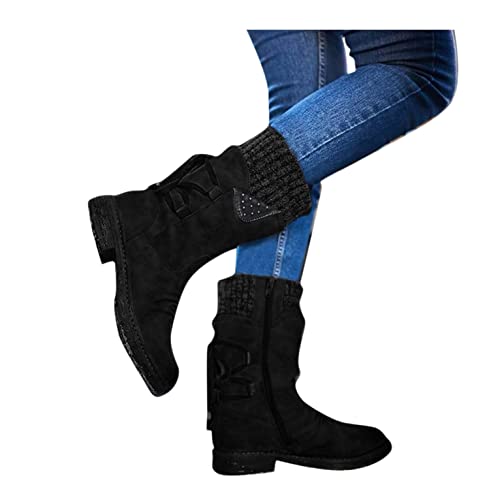 Damen Stiefeletten Modisch Hohe Stiefel mit Quadrat Heels Comfort Lackleder Anziehen Frauen Ankle Boots Bootie Herbst Winter Stiefel Damen Schuhe Stiefelette Knöchel Schuhe Worker Boots Schneestiefel von Godom