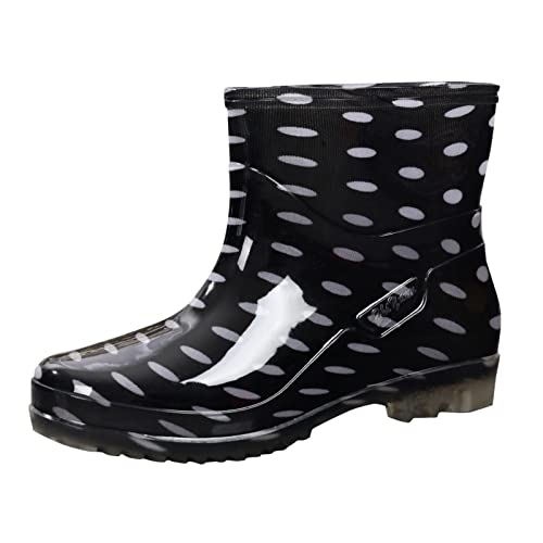 Godom Damen Gummistiefel Kurz, Gefütterte Gummistiefel Damen Damenschuhe Schwarz Mit Klettverschluss Übern Flach Top Rubber Baby Boots Wasser Damen Regenstiefel Pvc Regenfester von Godom