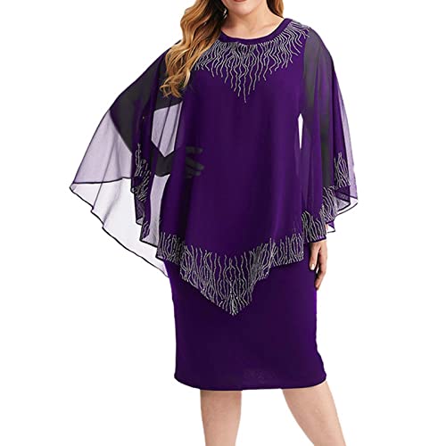 Godom Damen Sommerkleid Freizeitkleider Mode Frauen 2023 Dame Elegant Knitting Lace Cape Kleid Plus Size Fashion Printing Oneck Half Sleeve Über Knie Kleid bequemes CasualKleid elegant retro7129 von Godom