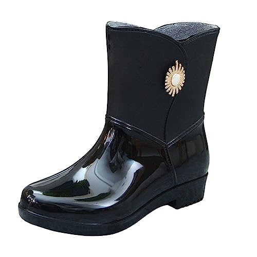 Godom Gummistiefel mit Reissverschluss, Gefütterte Gummistiefel Damen Schuhe Damen Winter Elegant Damen-Regenschuhe, bequeme leichte -Regenstiefel, gefrostete Outdoor-Regenstiefel von Godom