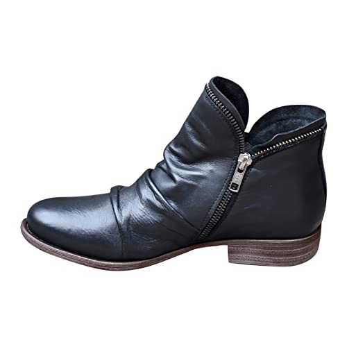 Godom Leder Stiefeletten Damen Mit Absatz Damen Cowboystiefel Fransen Stiefeletten Halbhohe Stiefel Mit Blockabsatz Ankle Boots Vintage Spitz Stiefel Freizeitschuhe Herbst Winter von Godom