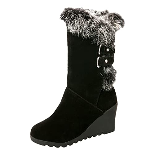 Godom Schneestiefel Damen,Damen Winterstiefel Warm Gefütterte Winterschuhe Schneestiefel Herbst Winter Wildleder Schlupfstiefel Halbschaft Stiefel Boots Schuhe Schneestiefel Stiefeletten Damen von Godom