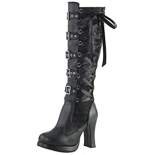 Godom Stiefeletten Damen, Stiefel Damen Damen Gothic Stiefel aus Spitze Kniehoch mit Schnalle Plateau und hohem Absatz Knie Leder Cosplay Gothic Frauen Plattform Bögen Stiefel Reitstiefel Damen von Godom