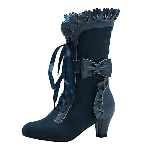 Godom Stiefeletten Damen, Stiefeletten Damen viktorianische Vintage Gothic Schnürung lederstiefel spitz Klassische Halbschaft Stiefel Mittelalterliche retro Knöchelstiefel Damen Ankle Boots Hochzeit von Godom