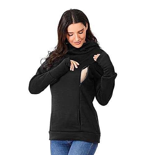 Umstandsmode-Oberteil-Sommer Damen Stillpullover Langarm Hoodie Winter Helbst Umstandsmode Mutterschaft Kapuzenpullover Nursing Stillshirt Warm Sweatshirt Still Pullover mit Kapuze S-3XL von Godom