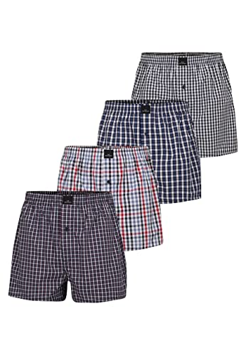 Götzburg Herren 4er Pack American Boxershorts 100% Gewebte Baumwolle (as3, Alpha, l, blau-dunkel-Karo) von Götzburg