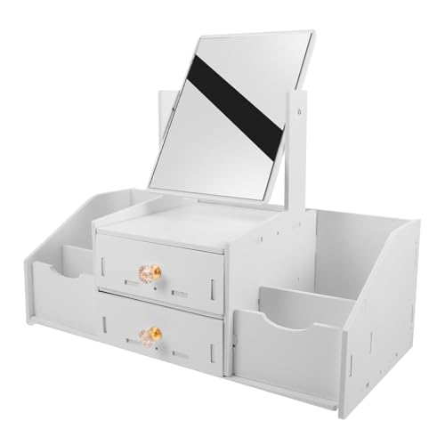 Gogogmee Kosmetische Aufbewahrungsbox Desktop-make-up-organizer Make-up-organizer Mit Spiegel Make-up-aufbewahrungsbox Badezimmer-organizer Kosmetik-organizer Groß Weiß Schminkspiegel Wpc von Gogogmee